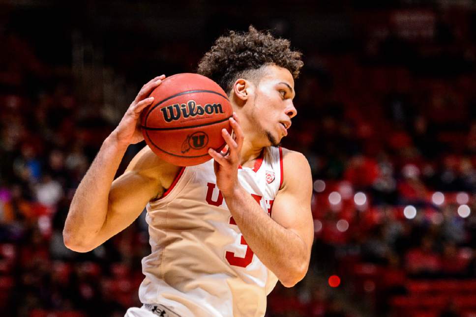 Trent Nelson  |  The Salt Lake Tribune
Utah Utes guard Devon Daniels (3) pulls down a rebound as University of Utah hosts Prairie View A&M, NCAA basketball at the Huntsman Center in Salt Lake City, Saturday December 17, 2016.