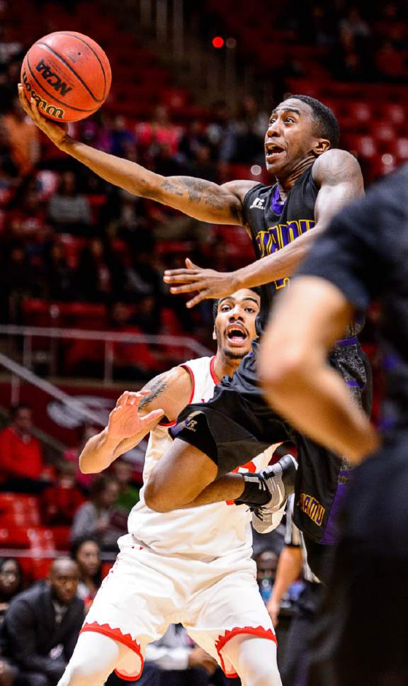 Trent Nelson  |  The Salt Lake Tribune
Prairie View A&M Panthers guard Avery Lomax (2) shoots as University of Utah hosts Prairie View A&M, NCAA basketball at the Huntsman Center in Salt Lake City, Saturday December 17, 2016.