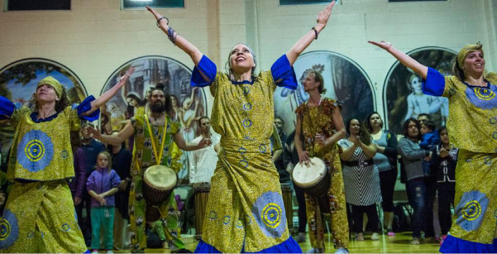 Chris Detrick  |  The Salt Lake Tribune
Members of Wofa Afro Fusion Dance company perform during a Prayer Dance for Standing Rock at the Krishna Temple in Millcreek on Sunday December 18, 2016.