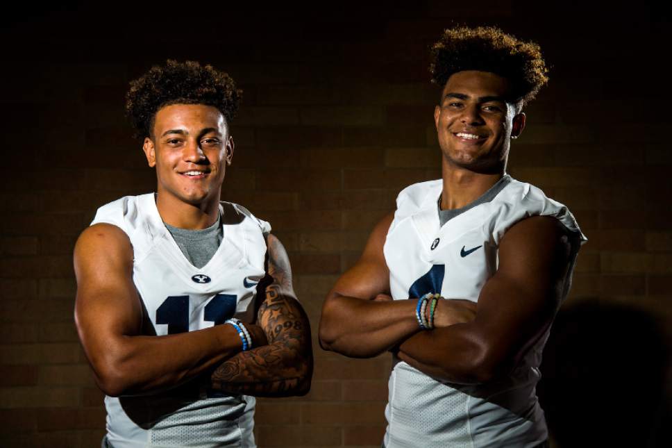 Chris Detrick  |  The Salt Lake Tribune
Brigham Young Cougars Troy Warner (11) and Brigham Young Cougars Fred Warner (4) pose for a portrait at the indoor practice facility Tuesday August 9, 2016.
