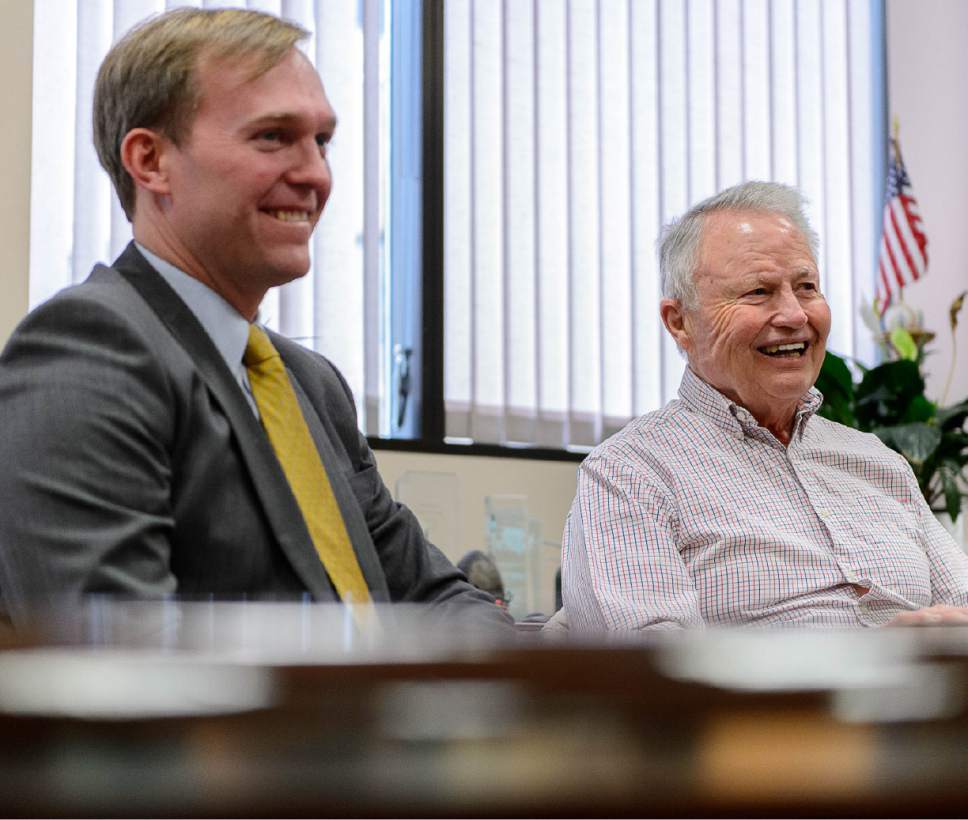 Trent Nelson  |  The Salt Lake Tribune
Salt Lake County Mayor Ben McAdams and Pat King talk about King's donation of $4 million to help build one of four new homeless shelters to be named after his mother Geraldine E. King. Salt Lake City, Friday December 23, 2016.