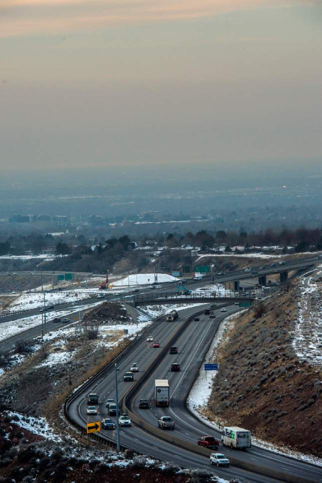 Chris Detrick  |  The Salt Lake Tribune
Traffic on Interstate 215 and Interstate 80 Thursday December 22, 2016.