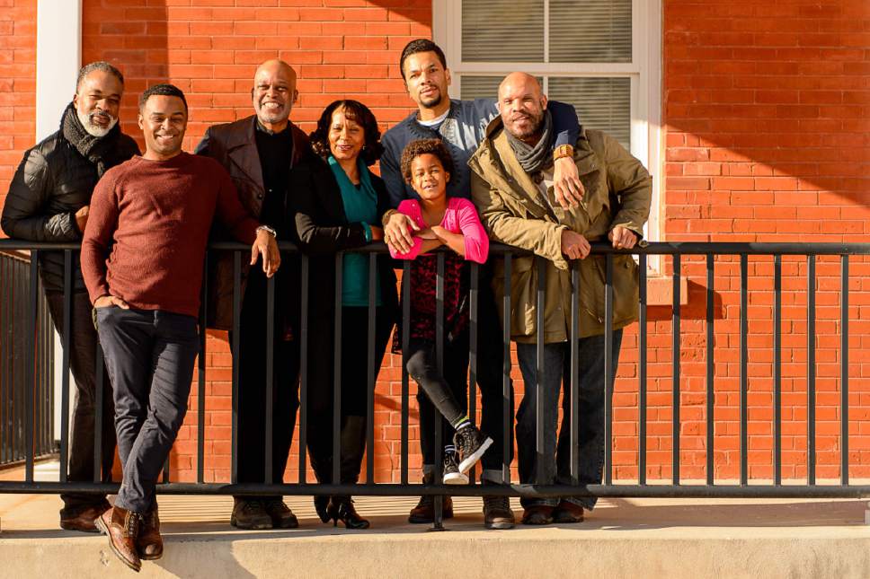 Trent Nelson  |  The Salt Lake Tribune
Pioneer Theatre Company's "Fences" opens Jan. 6 in Salt Lake City. Left to right, Jeorge Bennett Watson (Bono), Jimmie "J.J." Jeter (Cory), Michael Anthony Williams (Troy), Gayle Samuels (Rose), Meg Hoglund (Raynell), Biko Eisen-Martin (Lyons) and Jefferson A. Russell (Gabriel).  The cast was photographed Tuesday, Dec. 20, 2016.