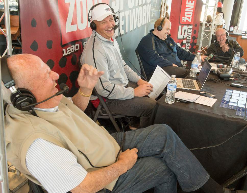 Rick Egan  |  The Salt Lake Tribune

Former football coaches Ron McBride and LaVell Edwards share a laugh as they do their weekly radio show, Friday, November 7, 2014