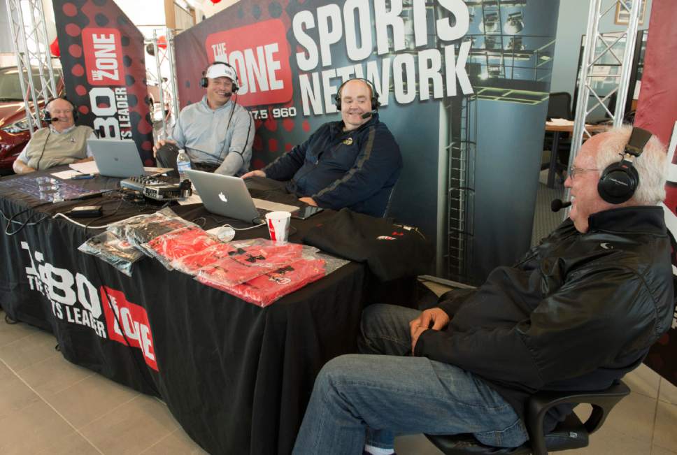 Rick Egan  |  The Salt Lake Tribune

Former football coaches Ron McBride and LaVell Edwards share a laugh as they do their weekly radio show, Friday, November 7, 2014