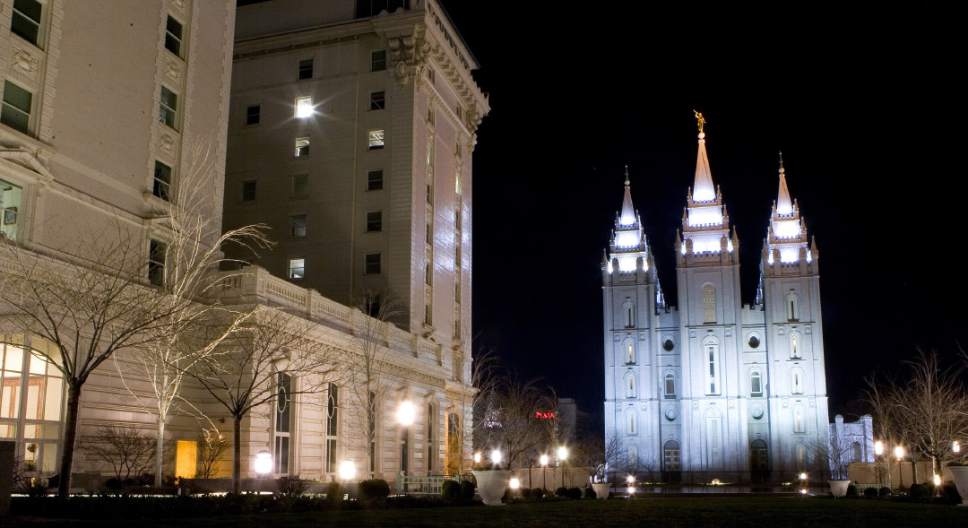 The Salt Lake Temple is seen in a long exposure night shot at Temple Square, Sunday March 23, 2008. 

Jeremy Harmon/The Salt Lake Tribune