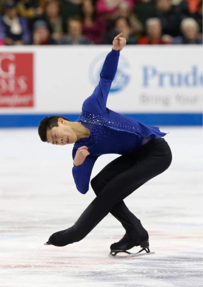 Nathan Chen competes in the men's free skate program of the U.S. Figure Skating Championships, Sunday, Jan. 24, 2016, in St. Paul, Minn. (AP Photo/Jim Mone)