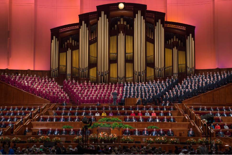 Leah Hogsten  |  The Salt Lake Tribune
The Mormon Tabernacle Choir performs during the morning session of the 186th Semiannual General Conference of The Church of Jesus Christ of Latter-day Saints at the Conference Center in Salt Lake City in October.
