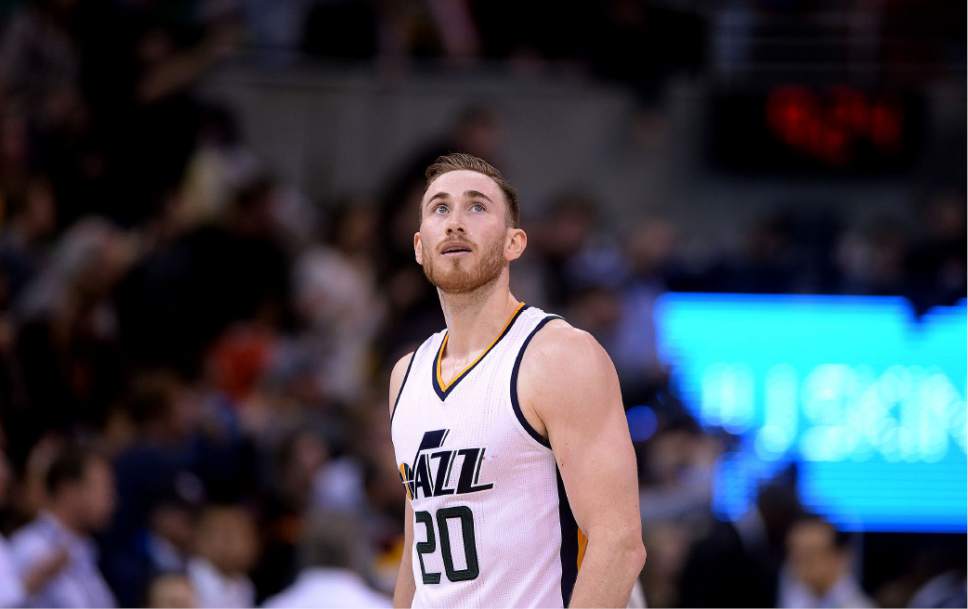 Steve Griffin / The Salt Lake Tribune

Utah Jazz forward Gordon Hayward (20) looks up at the scoreboard as he walks off the court after the JAZZ Defeated the Cleveland Cavaliers at Vivint Smart Home Arena in Salt Lake City Tuesday January 10, 2017.