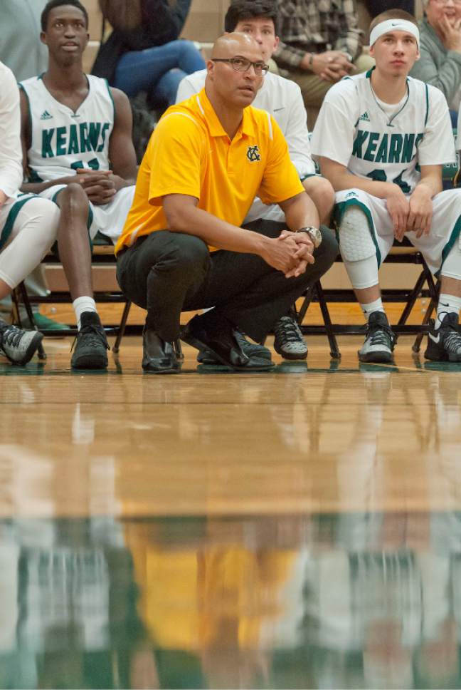 Michael Mangum  |  Special to the Tribune

Kearns Cougars head coach Dan Cosby and his bench watch during their prep basketball game against the Hillcrest Huskies at Kearns High School in Salt Lake City on Tuesday, January 10, 2017. Kearns won 70-59.