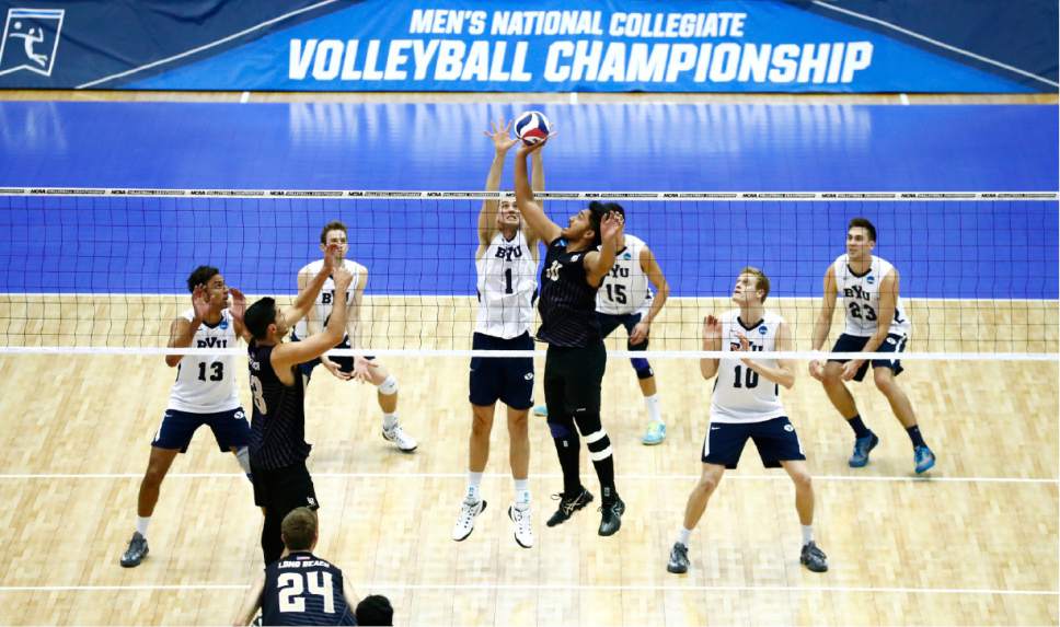 Jarman, Price_W1_1942

BYU's Price Jarman jousts for a ball against Long Beach State's Josh Tuaniga. The BYU Men's Volleyball defeated Long Beach State 3-1 in the Semi-Final Match of the NCAA Volleyball Championships, hosted by Penn State in University Park, Pennsylvania.

April 5, 2016

Photo by Jaren Wilkey/BYU

© BYU PHOTO 2016
All Rights Reserved
photo@byu.edu  (801)422-7322