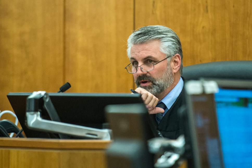 Chris Detrick  |  The Salt Lake Tribune
Judge Robert Lunnen talks to Kenneth Lee Drew during his sentencing at 4th District Court in American Fork Tuesday January 10, 2017. Judge Robert Lunnen sentenced Drew to one to fifteen years in the Utah State Prison for his role in the death of Ashleigh Holloway Best on May 17, 2016.