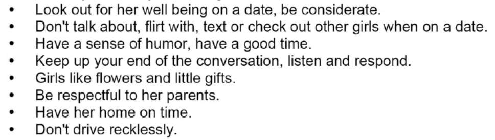 This is from a list of dating suggestions for boys written by female classmates at Highland High School.