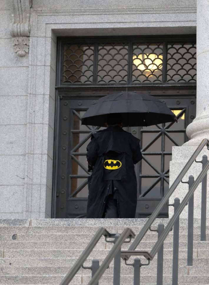 Francisco Kjolseth | The Salt Lake Tribune
Batman visits the Utah Capitol where Salt Lake Comic Con was to announce celebrity guests for FanX 2017, set for March 17-18 at the Salt Palace.