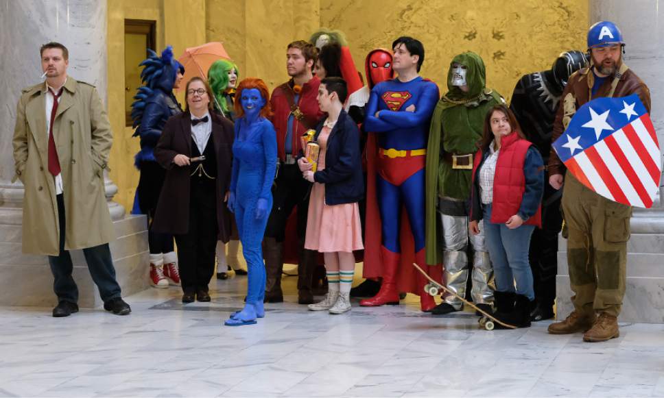 Francisco Kjolseth | The Salt Lake Tribune
Cosplay fans fill the Utah Capitol rotunda for Salt Lake Comic Con's announcement of celebrity guests for FanX 2017, set for March 17-18 at the Salt Palace.