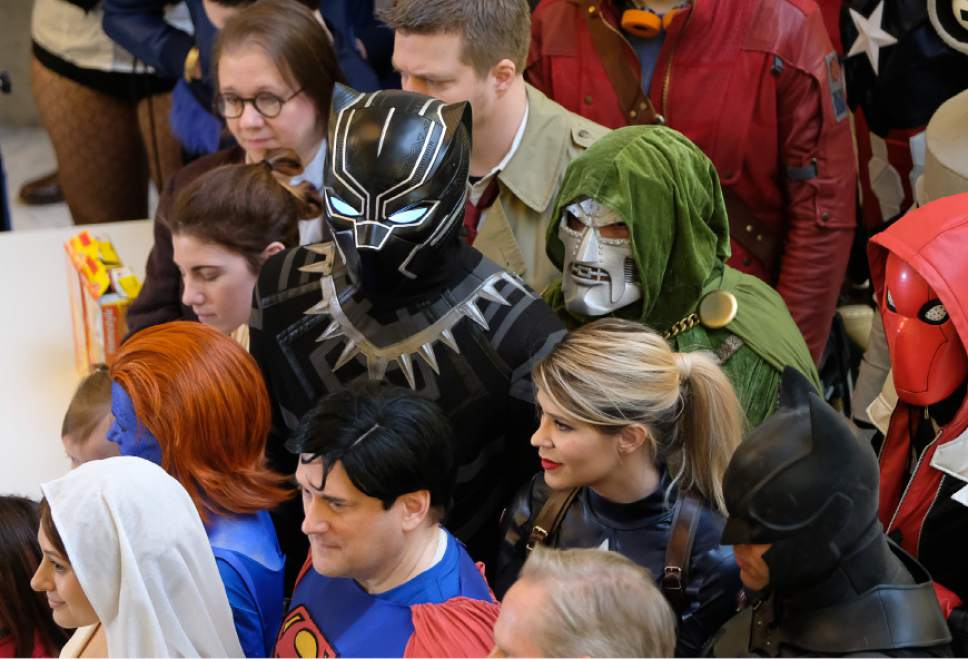Francisco Kjolseth | The Salt Lake Tribune
Cosplay fans fill the Utah Capitol rotunda for Salt Lake Comic Con's announcement of celebrity guests for FanX 2017, set for March 17-18 at the Salt Palace.