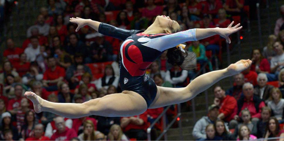 Leah Hogsten  |  The Salt Lake Tribune
Kari Lee had a score of 9.900 on the floor.  University of Utah women's gymnastics team defeated Arizona State, Friday, February 6, 2015.