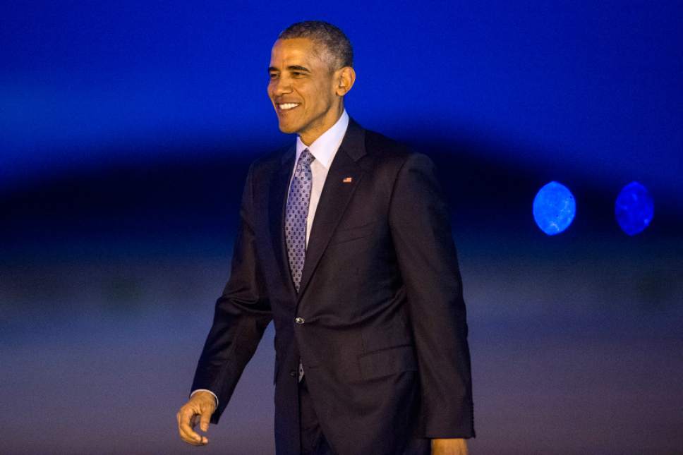 Chris Detrick  |  The Salt Lake Tribune
President Barack Obama arrives at Hill Air Force Base Thursday April 2, 2015.