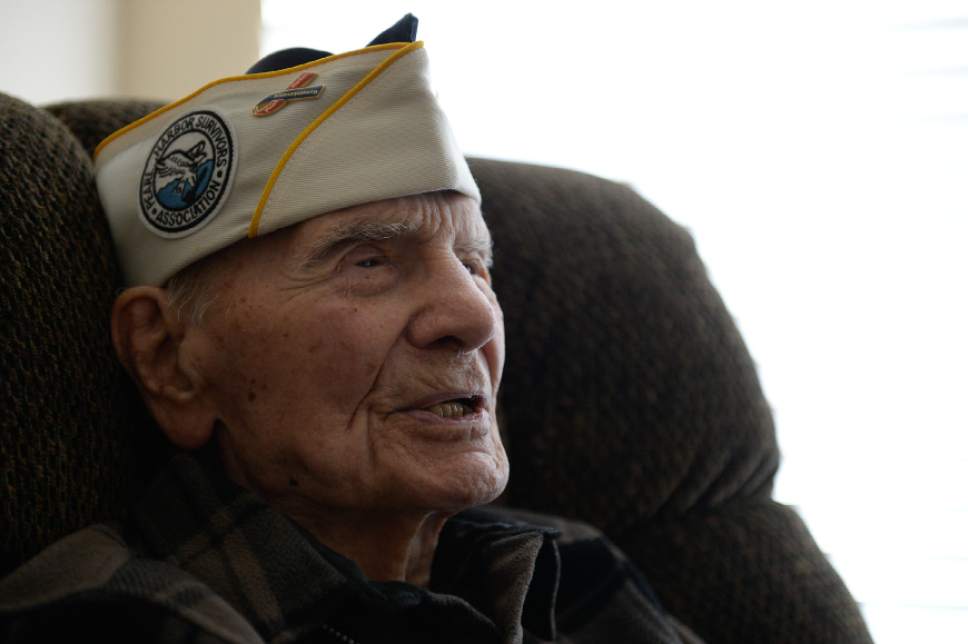 Francisco Kjolseth | The Salt Lake Tribune
Max Burggraaf, 98, one of Utah's last Pearl Harbor survivors, shares a few memories of that fateful day in 1941 where he was a 1st class electrician on the USS Nevada.
