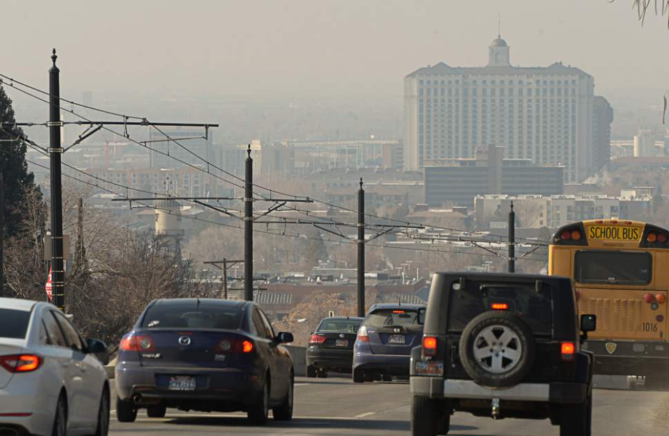Francisco Kjolseth | The Salt Lake Tribune
Pollution obscures the skyline as it continues to settle into the Salt Lake valley on Tuesday, Jan. 17, 2017.