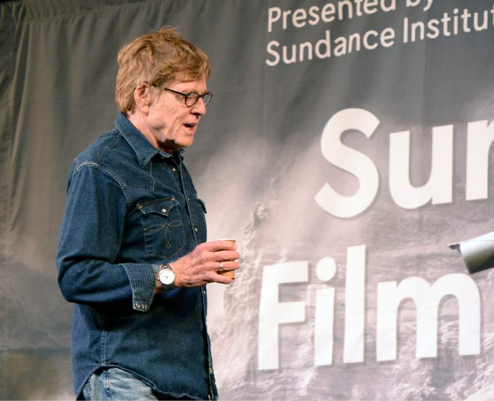 Al Hartmann  |  The Salt Lake Tribune
Actor-director Robert Redford takes the stage for a news conference on the first day of the 2015 Sundance Film Festival on Thursday, Jan. 22, at the Egyptian Theatre in Park City.
