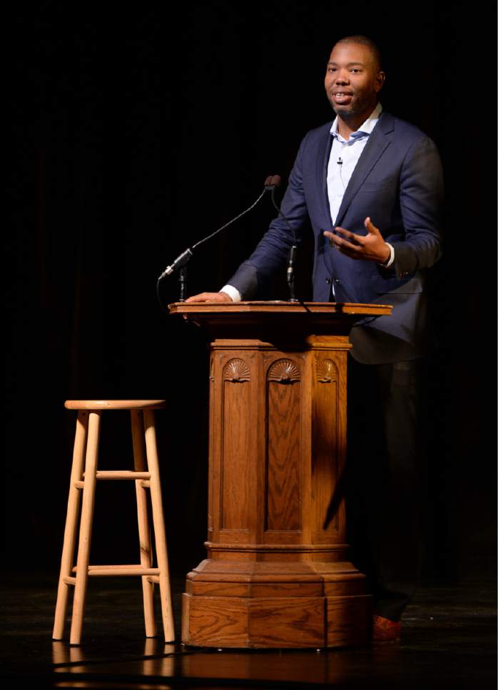 Francisco Kjolseth | The Salt Lake Tribune
Ta-Nehisi Coates, a journalist and "memoirist" who uses history and personal reflection to address some of the country's most contested issues, such as urban policing, racial identity and systemic racial bias, speaks at Kingsbury Hall as part of the Martin Luther King Day events on Wednesday,  Jan. 18, 2017.