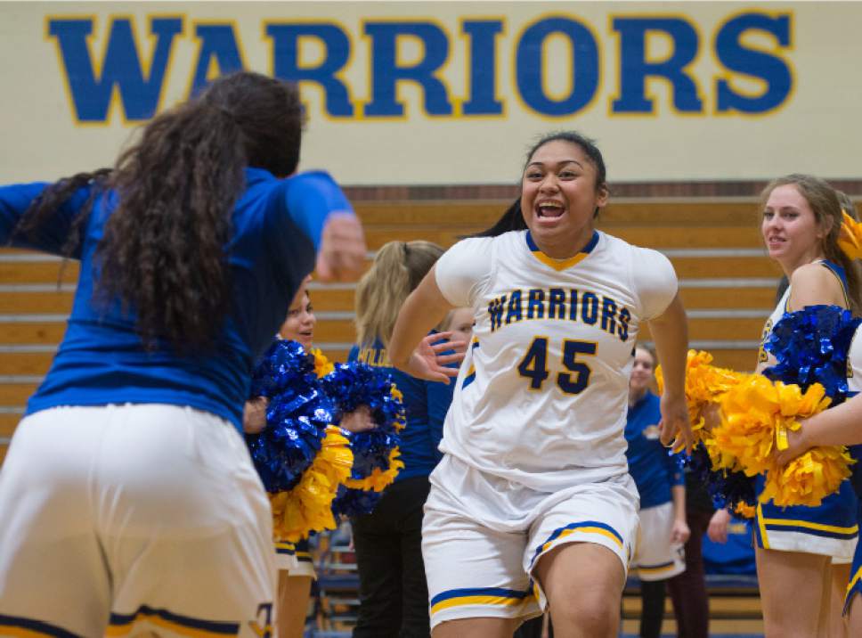 Steve Griffin / The Salt Lake Tribune

Final Tonga gets excited as she is introduced prior to the Taylorsville versus Copper Hills girl's basketball game at Taylorsville High School in Taylorsville Tuesday January 17, 2017.
