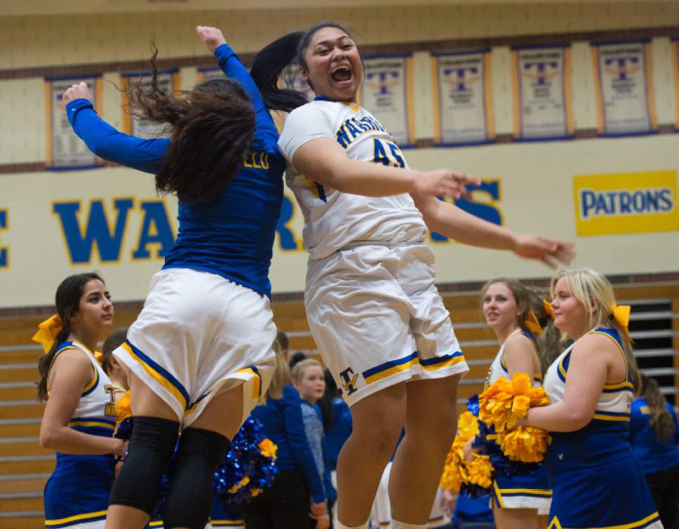 Steve Griffin / The Salt Lake Tribune

Final Tonga gets excited as she is introduced prior to the Taylorsville versus Copper Hills girl's basketball game at Taylorsville High School in Taylorsville Tuesday January 17, 2017.