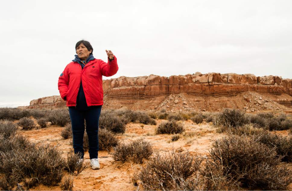 Rick Egan  |  The Salt Lake Tribune

Mary Benally talks about time she spent as a child, living on Butler Wash, a stretch of land about 20 miles long, east of Comb Ridge in Bears Ears National Monument. Thursday, January 12, 2017.