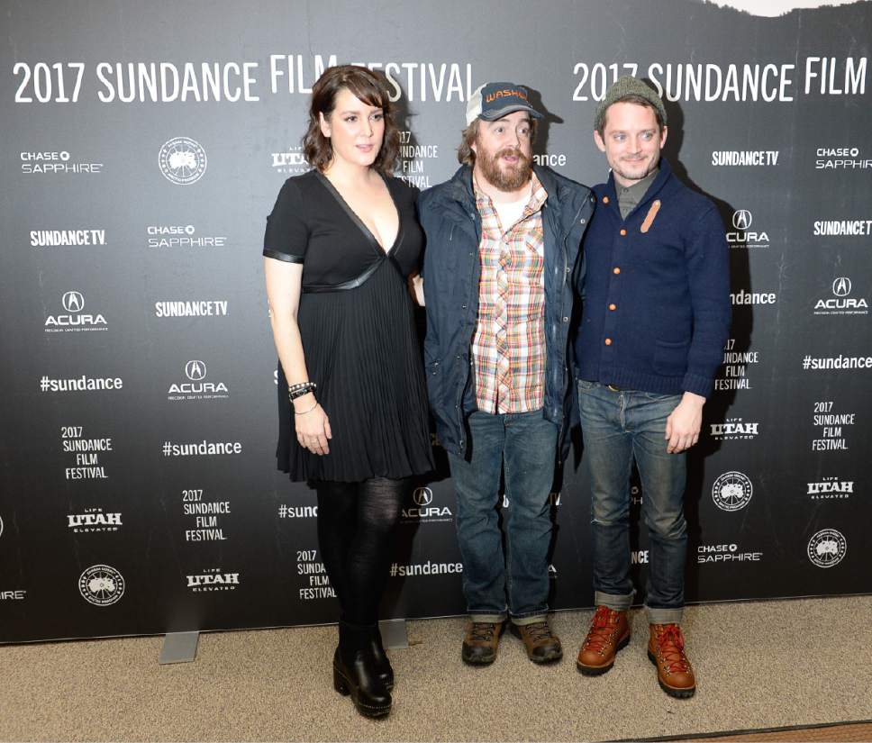 Francisco Kjolseth | The Salt Lake Tribune
Actor Macon Blair, center, ("Blue Ruin," SFF '14) is joined by Melanie Lynskey and Elijah Wood as Blair makes his writing and directing debut with "I Don't Feel at Home in This World Anymore," as it premieres on day one at the Sundance Film Festival in Park City on Thursday, Jan. 19, 2017.