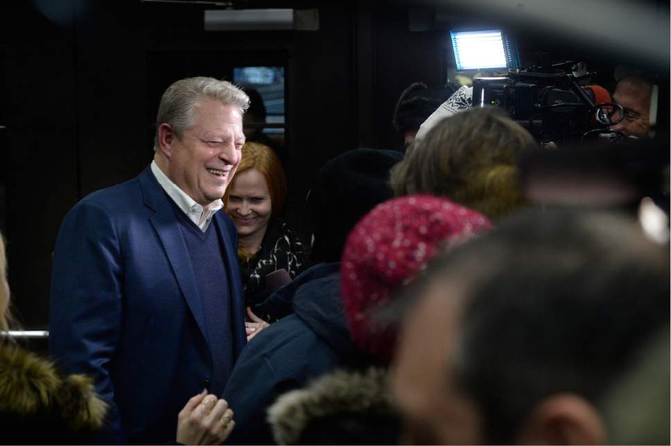 Scott Sommerdorf   |  The Salt Lake Tribune  
Former Vice-President Al Gore speaks about the film "AN INCONVENIENT SEQUEL: TRUTH TO POWER"  while passing down the "red carpet" at the Eccles Theater, Thursday, January 19, 2017.