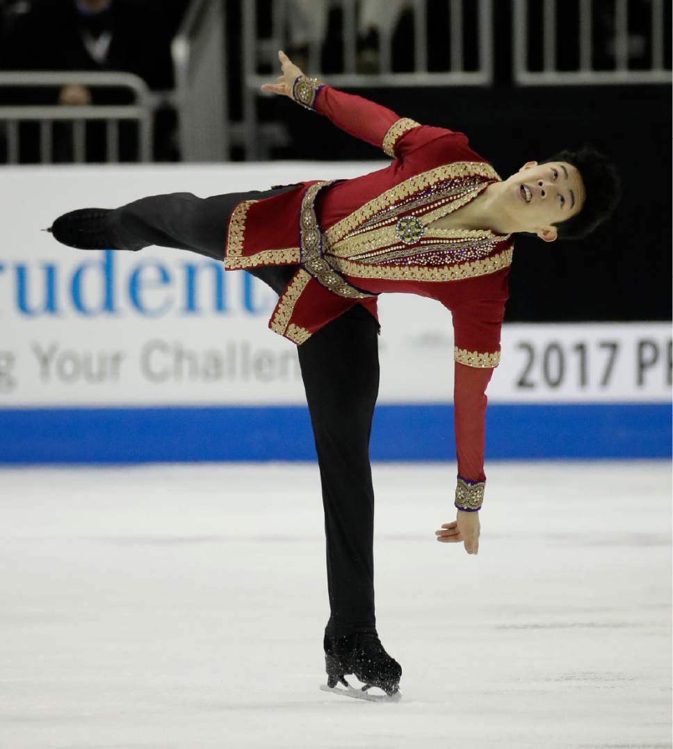Nathan Chen performs during the men's free skate competition at the U.S. Figure Skating Championships, Sunday, Jan. 22, 2017, in Kansas City, Mo. (AP Photo/Charlie Riedel)