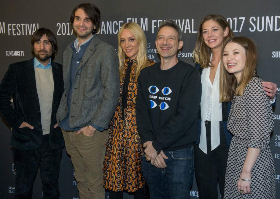 Leah Hogsten  |  The Salt Lake Tribune
The cast of "Golden Exits," from left, Jason Schwartzman, writer-director Alex Ross Perry, Chloe Sevigny, Adam Horovitz, Analeigh Tipton and Emily Browning. "Golden Exits," a drama about a young foreign girl who disrupts the emotional balances of two families in Brooklyn, made its premiere Sunday, Jan. 22, at the 2017 Sundance Film Festival in Park City.