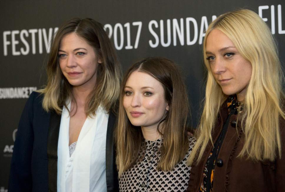 Leah Hogsten  |  The Salt Lake Tribune
Actors Analeigh Tipton, from left, Emily Browning and Chloe Sevigny arrive for the premiere of "Golden Exits" at the 2017 Sundance Film Festival on Jan. 22, in Park City. "Golden Exits" is a drama about a young foreign girl who disrupts the emotional balances of two families in Brooklyn.