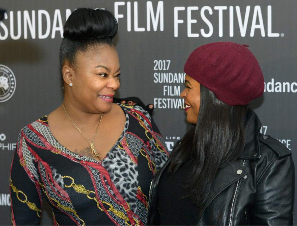 Leah Hogsten  |  The Salt Lake Tribune
Roxanne Shante, left, poses with actor Nia Long at the premiere of "Roxanne Roxanne," Sunday, Jan. 22, at the 2017 Sundance Film Festival in Park City.  "Roxanne Roxanne," is based on hip hop legend Shanté,  who went from hustling the streets at 14 to becoming the most feared battle emcee in the early-'80s New York rap scene.
