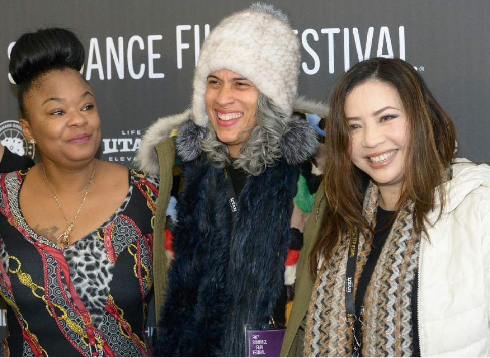 Leah Hogsten  |  The Salt Lake Tribune
Roxanne Shante, left, poses with co-producer Mimi Valdes and Nina Yang Bongiovi at the premiere Sunday, Jan. 22, at the 2017 Sundance Film Festival in Park City.  "Roxanne Roxanne," is based on hip-hop legend Shanté, who went from hustling the streets at 14 to becoming the most feared battle emcee in the early-'80s New York rap scene.
