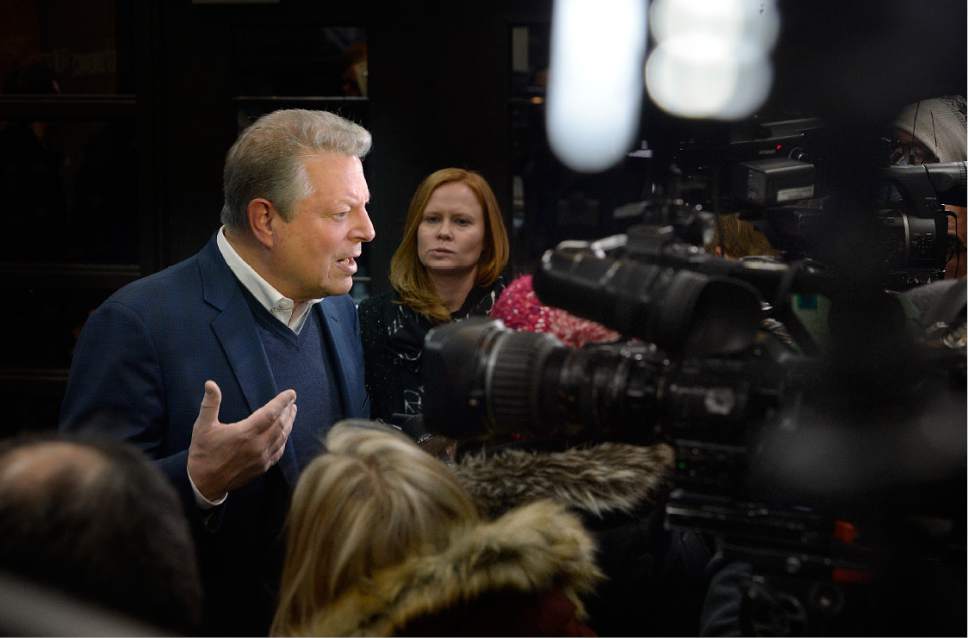 Scott Sommerdorf  |  The Salt Lake Tribune  
Former Vice President Al Gore speaks about film "An Inconvenient Sequel: Truth to Power"  while passing down the "red carpet" at the Eccles Theater on Thursday, Jan. 19, 2017.