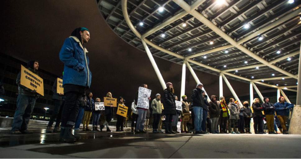 Steve Griffin  |  The Salt Lake Tribune
Citizens attend a rally by Utah Against Police Brutality seeking to have the robbery and drug charges against Abdi Mohamed dropped at the Salt Lake City Public Safety Building in Salt Lake City on Tuesday.