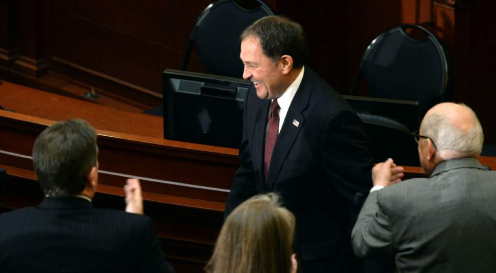 Steve Griffin / The Salt Lake Tribune

Utah Gov. Gary Herbert smiles and laughs as he leaves the House of Representatives after giving the State of the State address at the State Capitol in Salt Lake City Wednesday January 25, 2017.