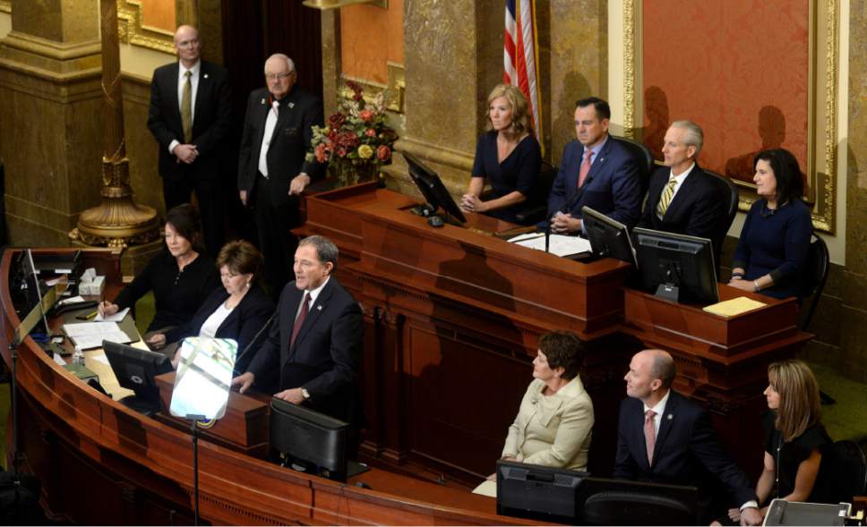 Steve Griffin / The Salt Lake Tribune

Utah Gov. Gary Herbert gives the State of the State address from the House of Representatives at the State Capitol in Salt Lake City Wednesday January 25, 2017.