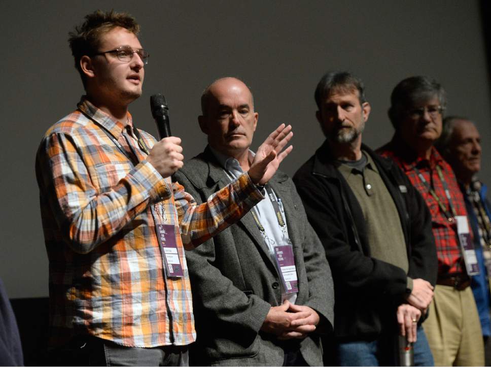 Al Hartmann  |  The Salt Lake Tribune
Documentary cinematographer Zackery Rago, left, is joined by marine scientists to answer Utah high school student questions about the death of coral reefs throughout the world after watching a  screening of theSundance documentary "Chasing Coral" in Salt Lake City on Tuesday, Jan. 24.