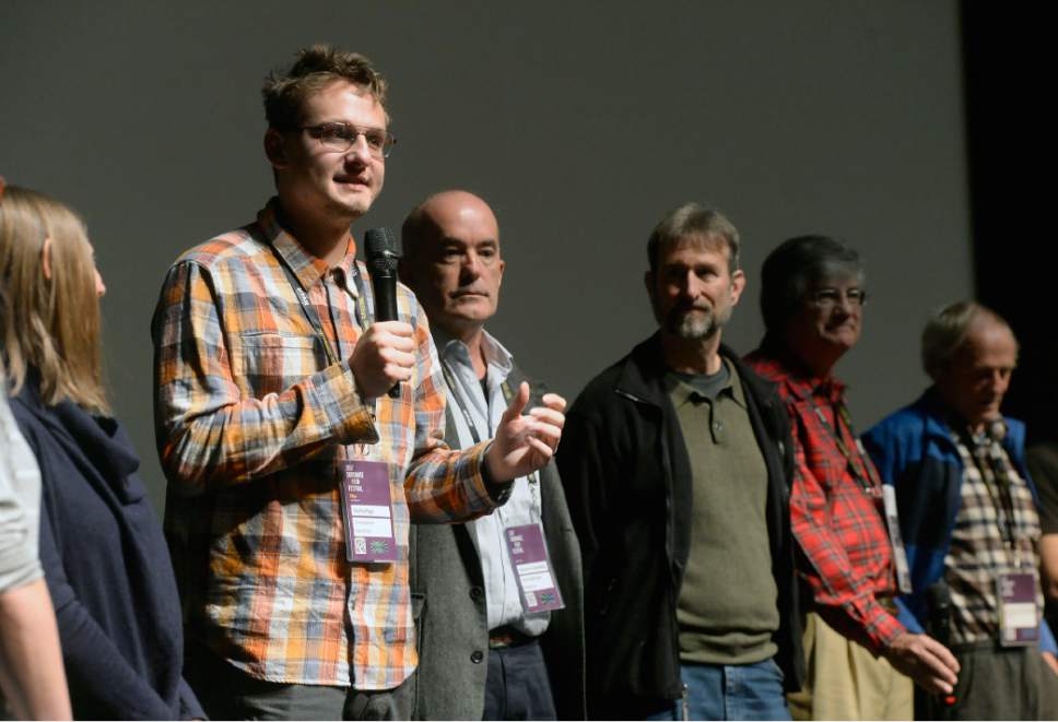 Al Hartmann  |  The Salt Lake Tribune
Documentary cinematographer Zackery Rago, left, is joined by marine scientists to answer Utah high school student questions about the death of coral reefs throughout the world after watching a  screening of the Sundance documentary "Chasing Coral" in Salt Lake City on Tuesday, Jan. 24.
