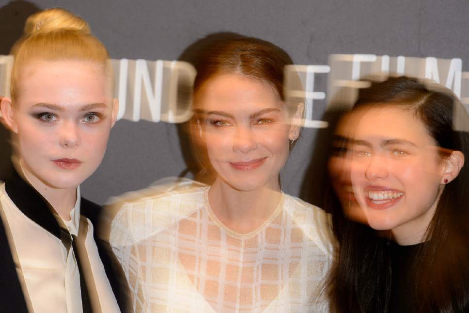 Trent Nelson  |  The Salt Lake Tribune
Elle Fanning, Michelle Monaghan and Margaret Qualley as the film  "Sidney Hall" makes its premiere Wednesday, Jan. 25, 2017, at the 2017 Sundance Film Festival in Park City.