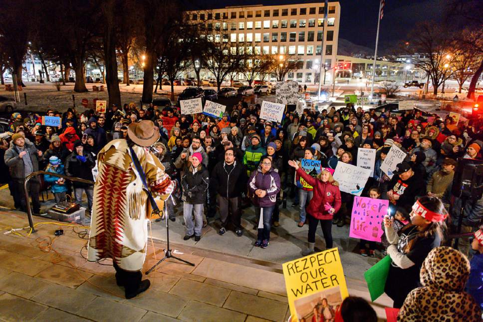 Trent Nelson  |  The Salt Lake Tribune
Protestors at a rally organized by the Utah League of Native American Voters to protest the Dakota Access Pipeline, at the City and County Building in Salt Lake City, Thursday January 26, 2017.