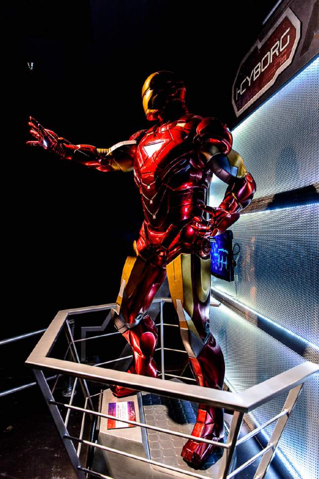 Trent Nelson  |  The Salt Lake Tribune
A replica of Tony Stark's Iron Man suit on display at The Leonardo's new exhibit "Alien Worlds and Androids," which opens Saturday, Jan. 28.