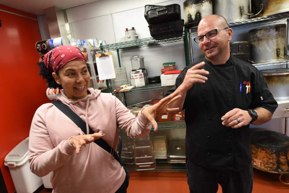 Francisco Kjolseth | The Salt Lake Tribune
Red Iguana owner Lucy Cardenas jokes with kitchen manager Matthew Hewitt in their newly remodeled kitchen at Red Iguana 2. The popular eatery may be Utah's most decorated restaurant, winning both local and national awards for its "Killer Mexican Food."