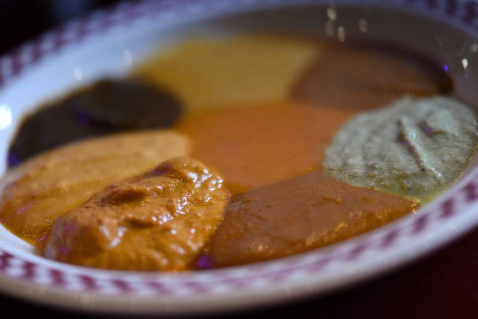 Francisco Kjolseth | The Salt Lake Tribune
A sample plate of multiple types of mole at Red Iguana 2 give customers a chance to make a more informed decision before they order.