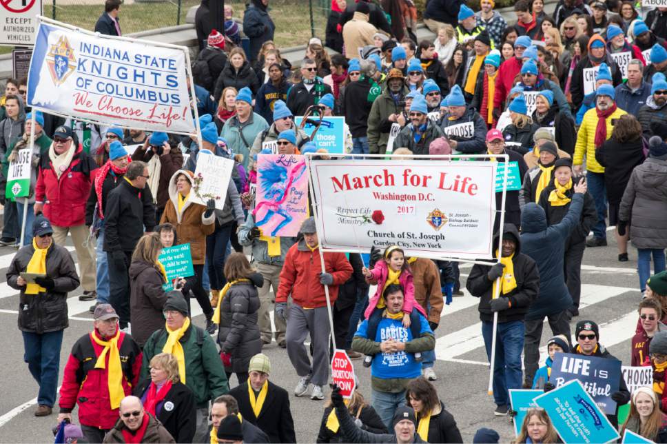 Anti-abortion demonstrators arrive on Capitol Hill in Washington, Friday, Jan. 27, 2017, during the March for Life. The march, held every year in the Washington, marks the anniversary of the 1973 Supreme Court decision legalizing abortion. (AP Photo/J. Scott Applewhite)