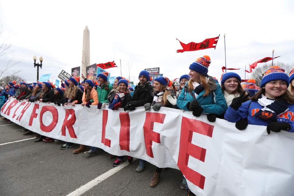 Participants in the March for Life on the march near the National Mall in Washington, Friday, Jan. 27, 2017. (AP Photo/Manuel Balce Ceneta)