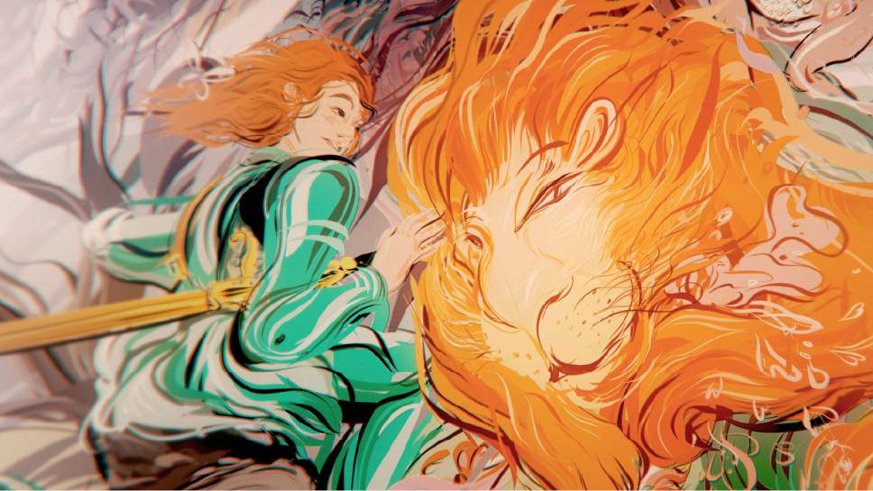 This image released by the Oculus Story Studio shows a scene from the virtual reality film, "Dear Angelica." The film is the first animated film experience created entirely in VR. (Oculus Story Studio via AP)